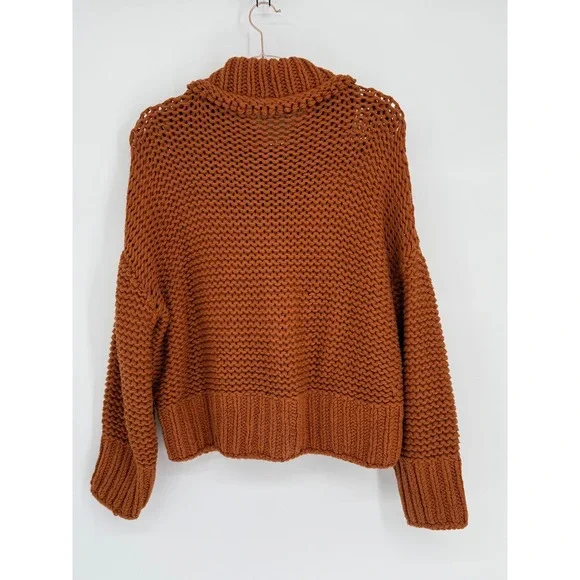 Free People Cowl Neck Chunky Knit Sweater Rust Orange Womens Sz M - Picture 4 of 8